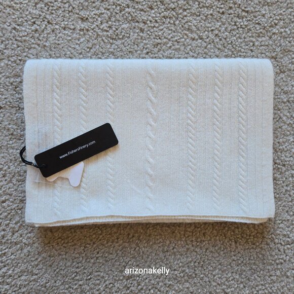 NWT Fishers Finery Cashmere Cable Knit Ivory Scarf Black Label Cable Knit Ivory - Picture 1 of 13